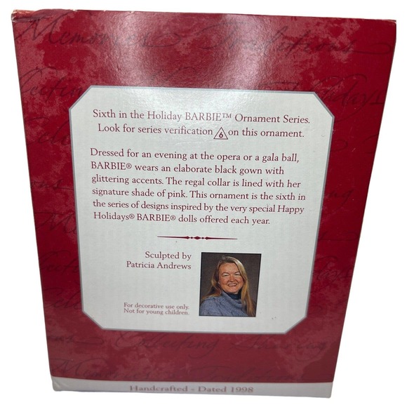 Holiday Barbie Doll Christmas Tree Ornament 1998 Hallmark Keepsake Black Dress - Picture 6 of 16